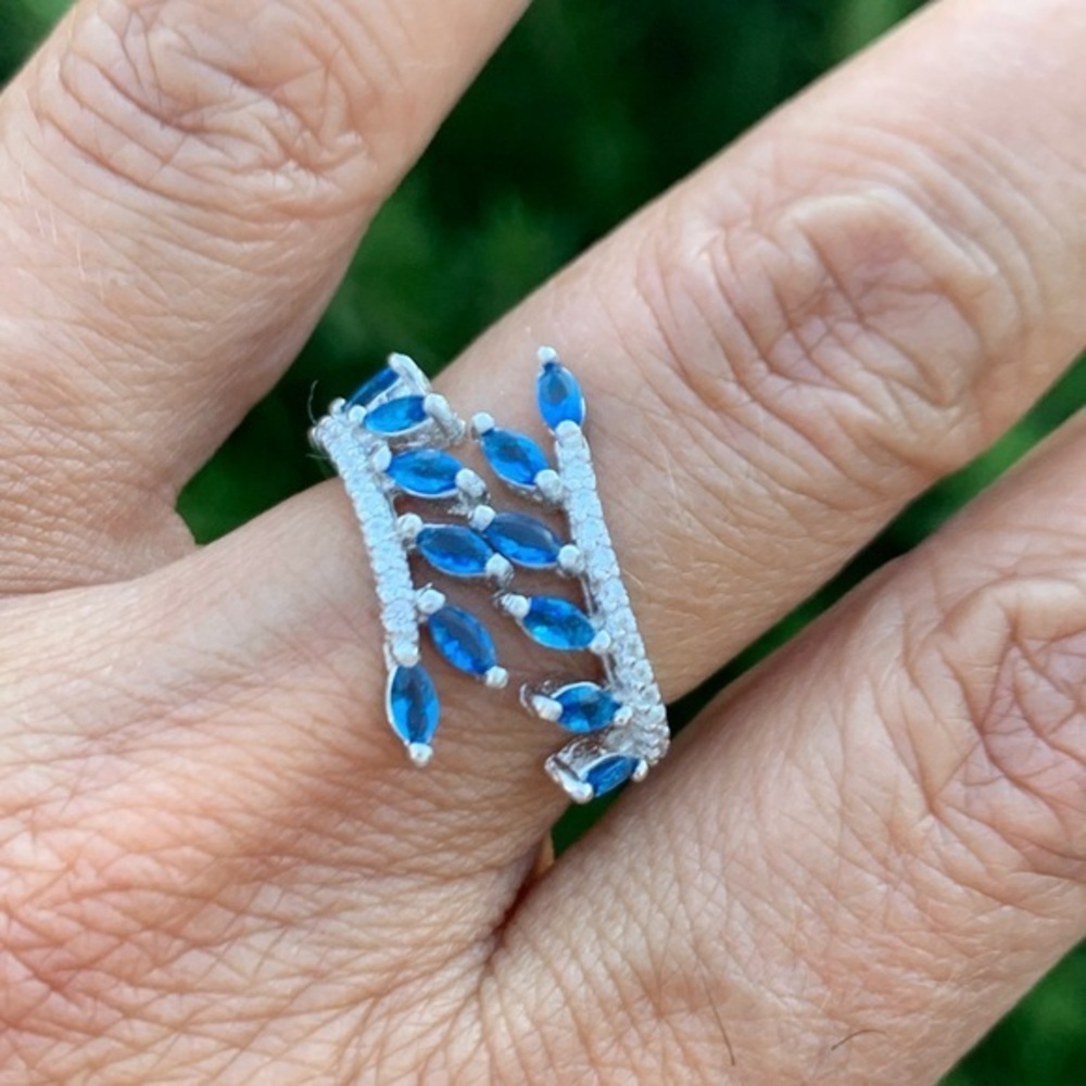 Sterling Silver Blue Marquis Wedding Ring Band